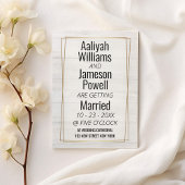 エレガント金ゴールド枠ホワイトウッドタイポグラフィ結婚ズ 招待状