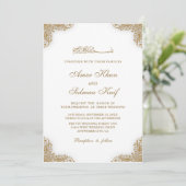 エレガント金ゴールド枠ムスリム結婚式招待状 招待状 (スタンド正面)