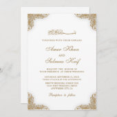 エレガント金ゴールド枠ムスリム結婚式招待状 招待状 (正面/裏面)