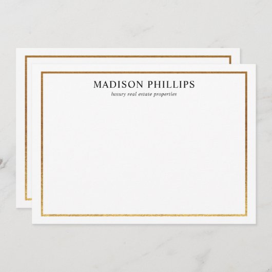 エレガント金ゴールド枠不動産仲介業者パーソナライズされた具 ノートカード (正面/裏面)
