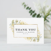 エレガント金ゴールド枠付きワイルドフラワー結婚縁取り サンキューカード (スタンド正面)