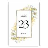 エレガント金ゴールド枠付きワイルドフラワー結婚縁取り テーブルナンバー (正面)