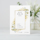 エレガント金ゴールド枠付きワイルドフラワー結婚縁取り 出欠カード (スタンド正面)