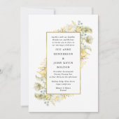 エレガント金ゴールド枠付きワイルドフラワー結婚縁取り 招待状 (正面)