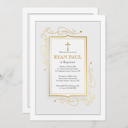 エレガント金ゴールド枠宗教招待状 招待状 (正面/裏面)