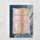 エレガント金ゴールド枠、青い大理石退職後 招待状 (正面)