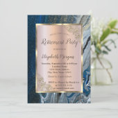 エレガント金ゴールド枠、青い大理石退職後 招待状 (スタンド正面)