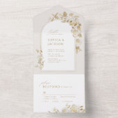 エレガント金ゴールド植物性フローラ結婚アーチ オールインワン招待状 (内側)