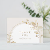 エレガント金ゴールド植物性フローラ結婚アーチ サンキューカード (スタンド正面)