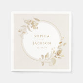 エレガント金ゴールド植物性フローラ結婚リース スタンダードカクテルナプキン (正面)
