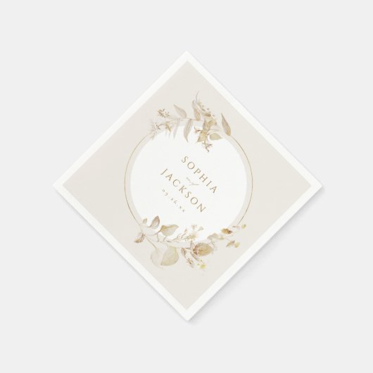 エレガント金ゴールド植物性フローラ結婚リース スタンダードカクテルナプキン (角)
