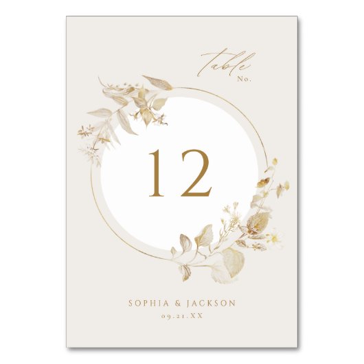 エレガント金ゴールド植物性フローラ結婚リース テーブルナンバー (裏面)