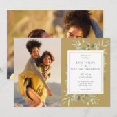 エレガント金ゴールド植物樹結婚生写真 招待状 (正面/裏面)