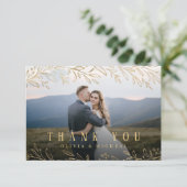 エレガント金ゴールド植物葉感謝してい写真 サンキューカード (スタンド正面)