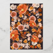 エレガント金ゴールド楕円フレームフローラ結婚真夜中 箔招待状 (裏面)