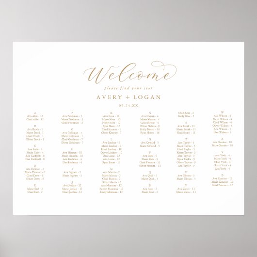 エレガント金ゴールド横向きアルファベット ポスター (正面)