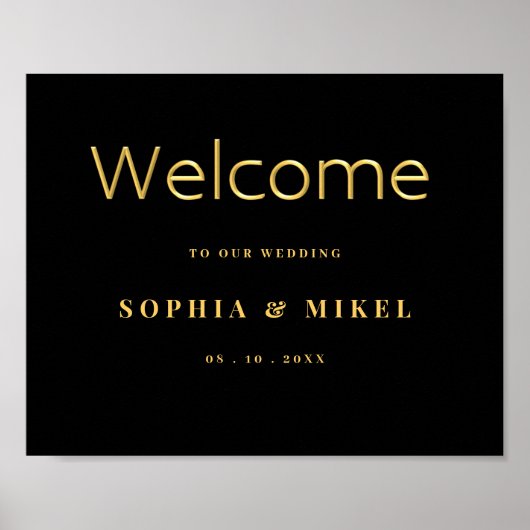 エレガント金ゴールド歓迎ゴールデン結婚ウェルカムサイン ポスター (正面)