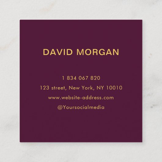 エレガント金ゴールド歯ロゴ歯科医 スクエア名刺 (裏面)