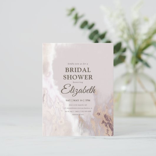 エレガント金ゴールド水彩ブライダルシャワー インビテーションポストカード (スタンド正面)