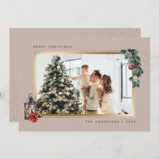 エレガント金ゴールド水彩写真クリスマスカード シーズンカード (正面/裏面)