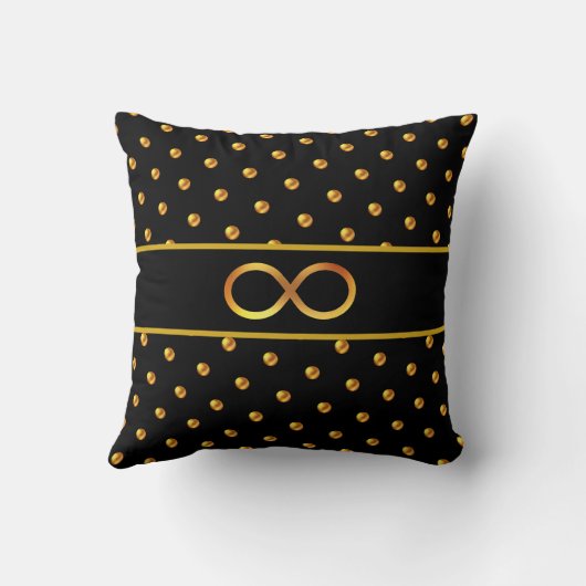 エレガント金ゴールド水玉模様と無限大シンボル クッション (裏面)