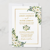 エレガント金ゴールド水色グリーンホワイトフローラ結婚ズ 招待状 (正面)