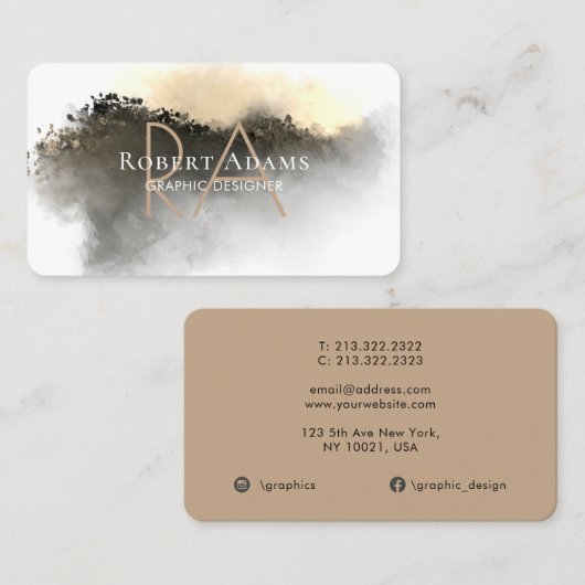 エレガント金ゴールド水色抽象芸術モノグラムの 名刺 (正面/裏面)