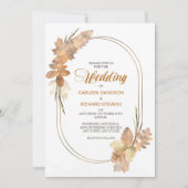 エレガント金ゴールド水色紅葉結婚 招待状 (正面)