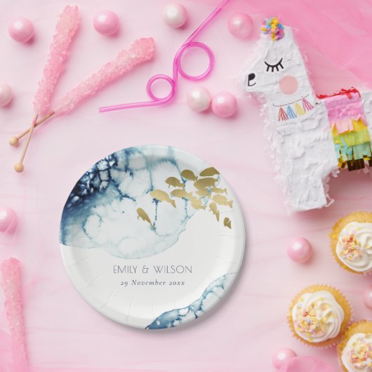 エレガント金ゴールド海軍の水中魚類結婚類 ペーパープレート (パーティー)