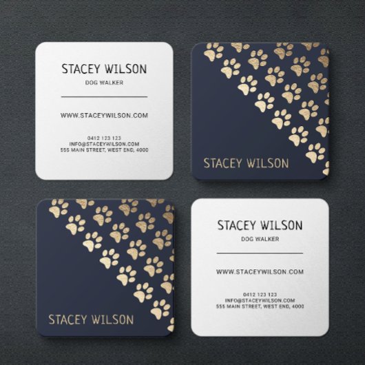 エレガント金ゴールド海軍ドッグウォーカー |ペットトリマー スクエア名刺