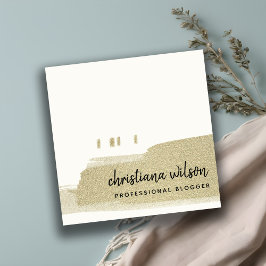 エレガント金ゴールド淡い色のブラック筆跡S スクエア名刺