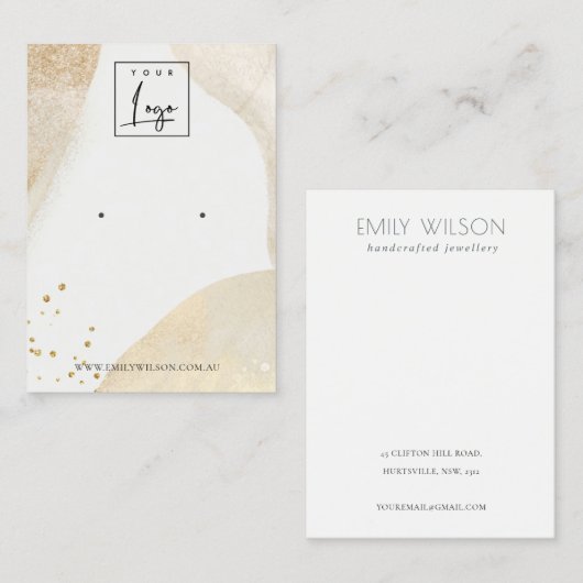 エレガント金ゴールド淡い色の抽象芸術形状イヤリング表示 名刺 (正面/裏面)