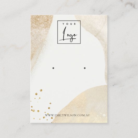 エレガント金ゴールド淡い色の抽象芸術形状イヤリング表示 名刺 (正面)