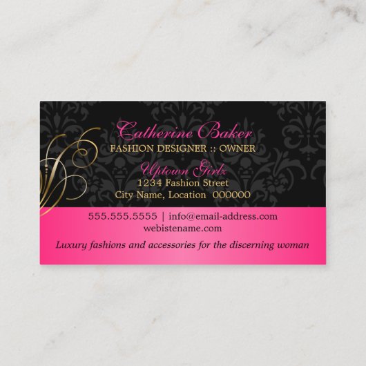 エレガント金ゴールド渦巻き旋回とブラックダマスク 名刺 (裏面)