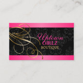 エレガント金ゴールド渦巻き旋回とブラックダマスク 名刺 (正面)