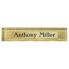 エレガント金ゴールド渦巻き旋回と水玉模様 デスクネームプレート