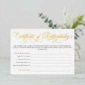 エレガント金ゴールド渦巻き状の真偽証明書 箔招待状 (立ち正面)