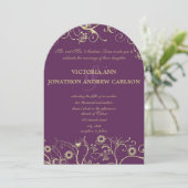 エレガント金ゴールド渦巻き紫または任意の色 招待状 (スタンド正面)