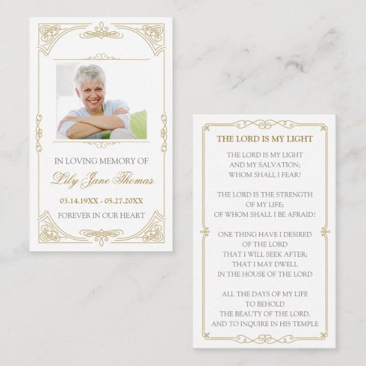 エレガント金ゴールド渦葬祈りの言葉カード |列の編集 名刺 (正面/裏面)