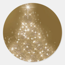 エレガント金ゴールド灯クリスマスツリー ラウンドシール