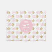 エレガント金ゴールド熱帯パイナップルパターン フリースブランケット (正面(横))