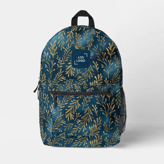 エレガント金ゴールド熱帯フローラロ企業のゴ プリントバックパック (正面)