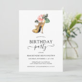 エレガント金ゴールド熱帯フローラ金ゴールドヒール誕生日 招待状 (スタンド正面)