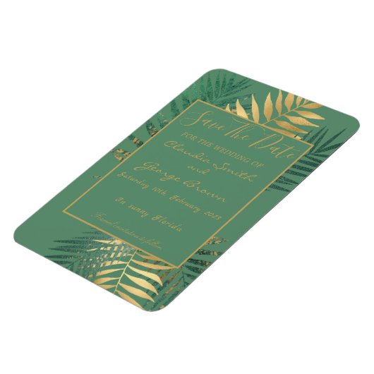 エレガント金ゴールド熱帯葉の日を保存 マグネット (左側)