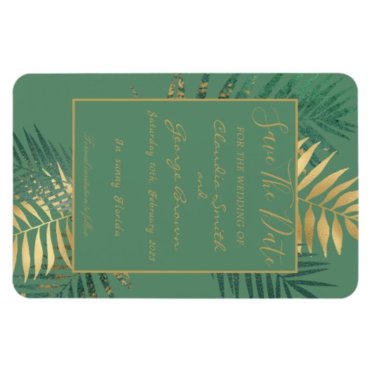 エレガント金ゴールド熱帯葉の日を保存 マグネット (横)