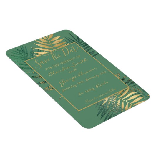 エレガント金ゴールド熱帯葉の日を保存 マグネット (右側)