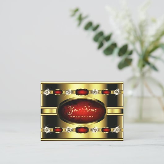 エレガント金ゴールド王室のとダイヤモンド付き赤大理石 名刺 (スタンド正面)