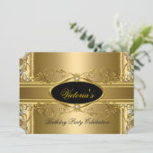 エレガント金ゴールド王室のブラック誕生日パーティフローラ 招待状 (スタンド正面)