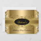 エレガント金ゴールド王室のブラック誕生日パーティフローラ 招待状 (正面)