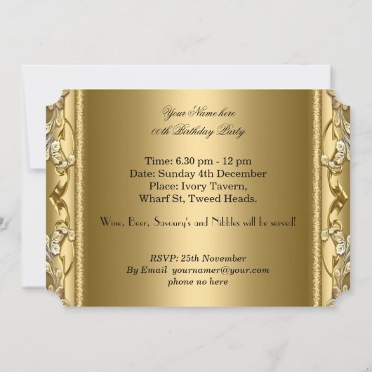 エレガント金ゴールド王室のブラック誕生日パーティフローラ 招待状 (裏面)